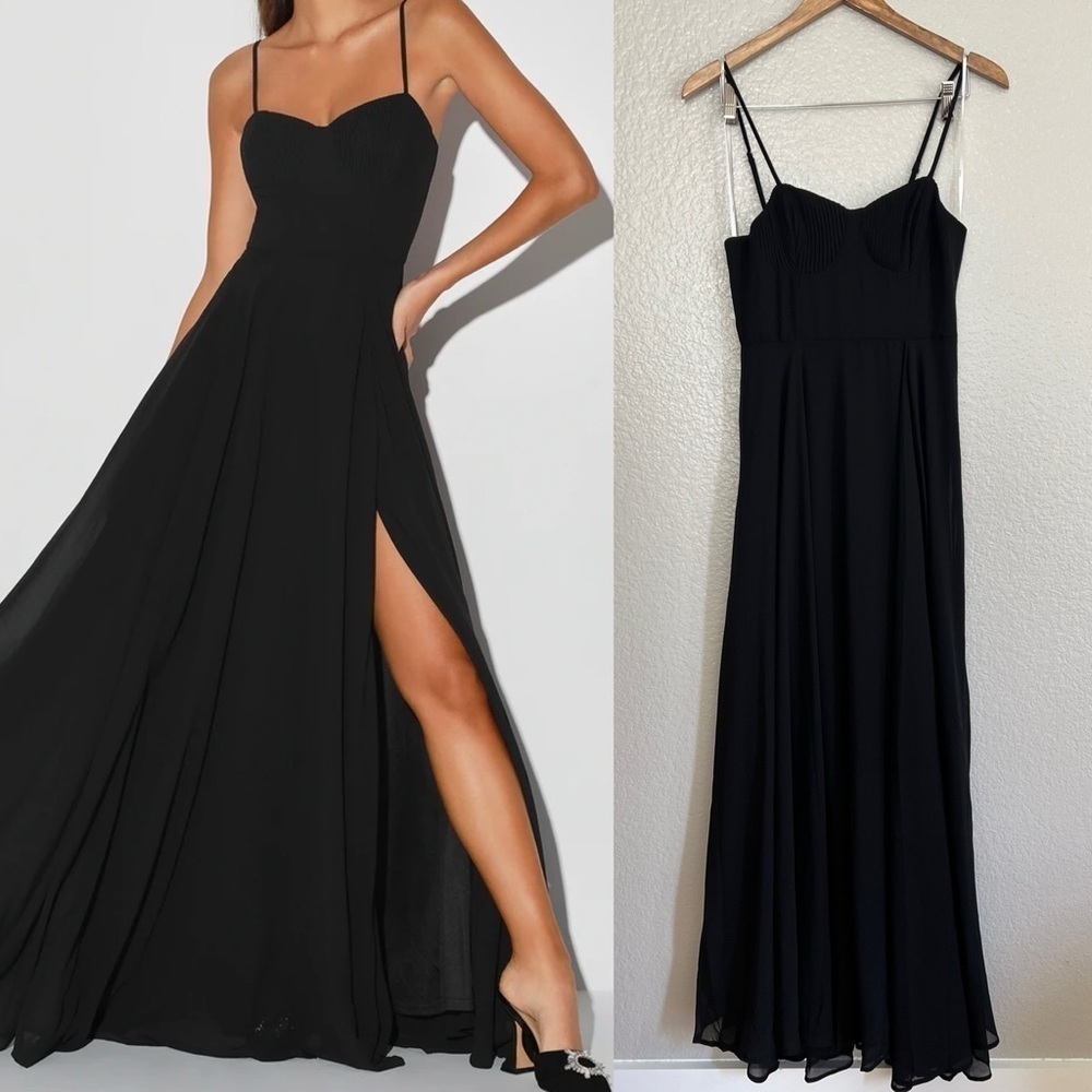 NWOT Cause for Commotion Black Pleated Bustier Maxi Dress